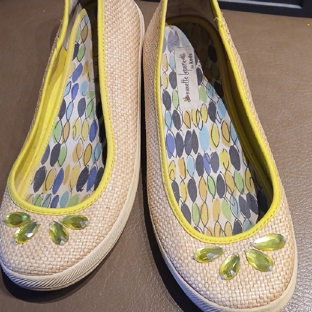 Nanette Lepore For Keds Tan and Yellow Flats with Gem Accents
